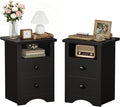 JUMMICO Farmhouse Nightstands, End Table with 2 Storage Drawers and Open Shelf, Rustic Bedside Table for Bedroom, Living Room(2, Black)