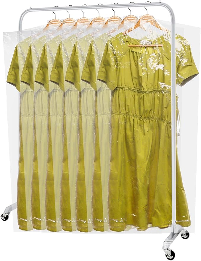 AVLA 50 Pack Plastic Garment Bags, Clear Dry Cleaner Bags, Dry Cleaning Hanging Clothes Cover, Transparent Coat Suit Dust Cover Protector Bag for Closet Storage, Home, Laundry, Laundrette, 23 x 59 In