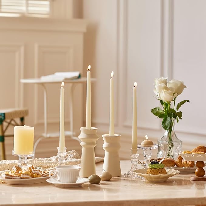 12-Inch Tall Dripless Taper Candles Set of 4 - Ivory Tapered Candles, Perfect for Wedding,Dinner - Smokeless, Unscented, Long Burning - Hand Poured, Colored Tall Candlesticks - Cream