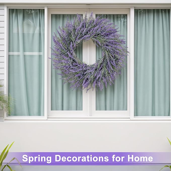 20 Inch Summer Spring Wreaths for Front Door Romance Lavender Wreath, Elegant Artificial Front Door Wreath for All Season Spring Decorations for Home Wall Entryway Farmhouse Porch Room Decor