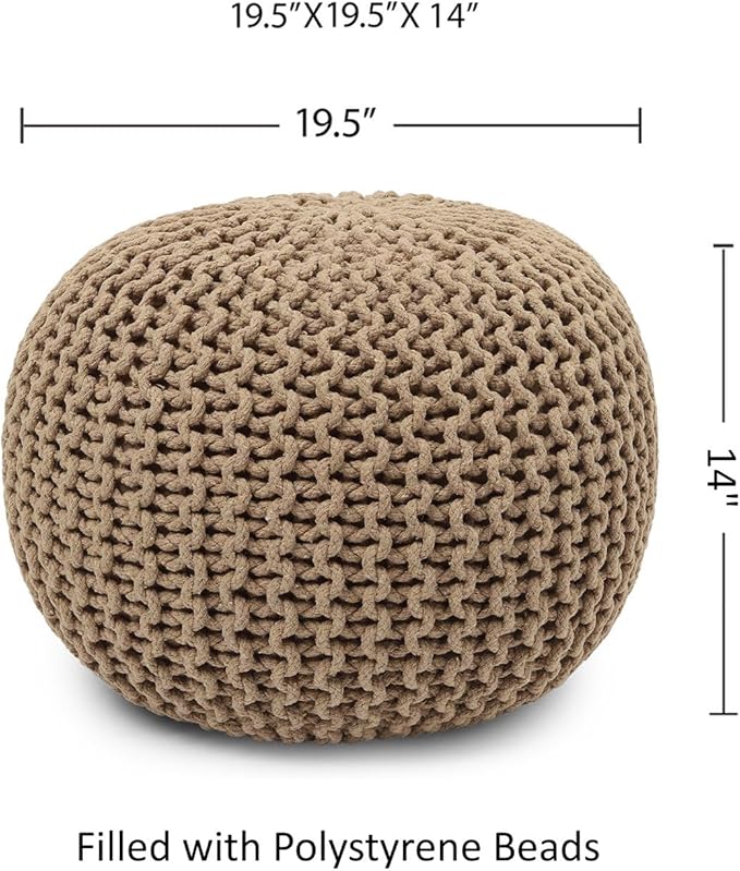 REDEARTH · Round Pouf Ottoman - Hand Knitted Cable Boho Poof Home Décor Pouffe Circular Footrest for Living Room - Nursery - Bedroom - Lounge 100% Cotton (19.5”x19.5”x14”) - Beige, Set of 2
