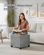17.7 inches Chenille turfed Ottomans Cube with Legs, Metal-Framed Square Storage Ottoman Foot Rest Stool Holds 770 LB for Dorm Living Room Bedroom Gray UASN641G