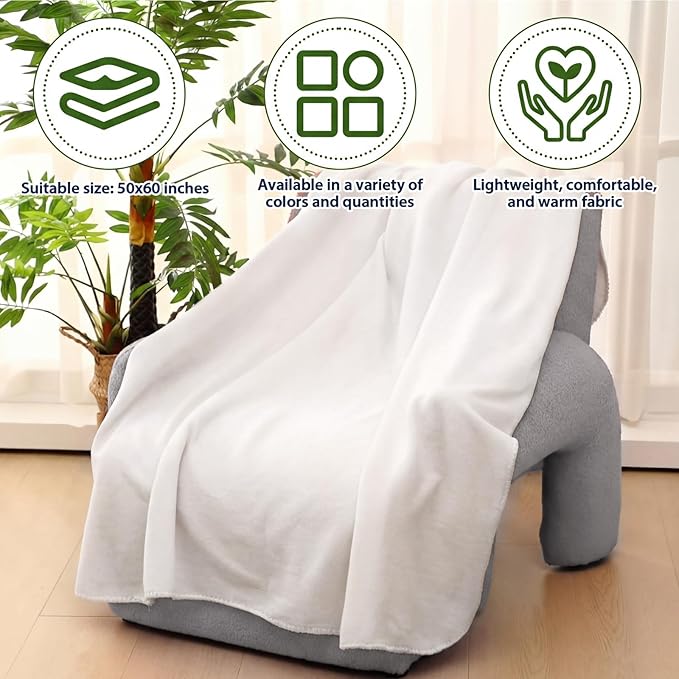 Newwiee 48 Pcs Fleece Throw Blankets Bulk 50'' x 60'' Oeko-tex Standard 100 Certified Spring Outdoor Wedding Guest Blankets Lightweight for Sleepover Donation Lap Pet Sofa Home (White)