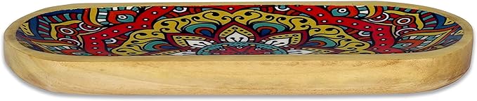 Bless-International Traditional-Handmade-Tray-Burner Wooden-Trat-Incense-Stick-Holder Ash-Catcher-Stand for-Aromatherapy-Meditation-Yoga (Mandala, 11x4x1.22 Inches)