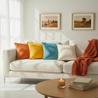 Mecatny Set of 4 Velvet Throw Pillow Covers 20x20, Soft Colorful Accent Decorative Couch Pillow Covers for Sofa Living Room, Orange/Yellow