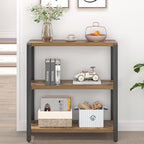 EXCEFUR Small Bookshelf, 3 Tier Short Low Book Shelf, Modern Metal and Wood Standing Etagere Bookcase for Home Office Living Room Bedroom, Rustic Brown