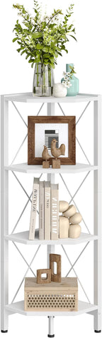 4-Tier Corner Shelf, Corner Bookcase, 43.3" Tall Vertical Display Rack, Plant Stand, Open Storage Shelf, for Living Room, Bedroom, Study, Kitchen, White TCJ14WB