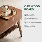 100% Solid Wood Coffee Table for Living Room, 31.5" Small Tables with Shelf Storage, Mid Century Modern Storage Coffee Table with Rounded Corners (Oak Wood Walnut Color)