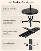 ZOZOE Metal Coat Rack Stand, Modern Coat Rack Freestanding with Natural Marble Base, Sturdy Coat Racks with 10 Hooks & Umbrella Holder,Black Coat Tree Hanger Stand for Bags,Hats,Entryway,Office