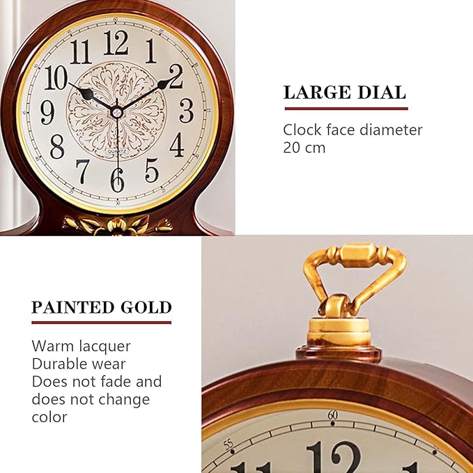 rnuie Desk Clock for Table Decor, Retro Mantel Clock Battery Operated for Fireplace Mantel, Living Room, Bedroom, Office, Desktop Decoration(Second Brown)