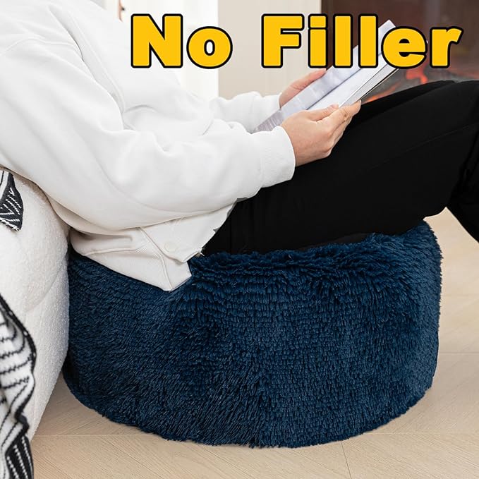 Pouf Ottoman Unstuffed Round Foot Rest Floor Foot Stool Pouf Bean Bag Cover with Storage for Living Room Bedroom Navy Blue No Filler