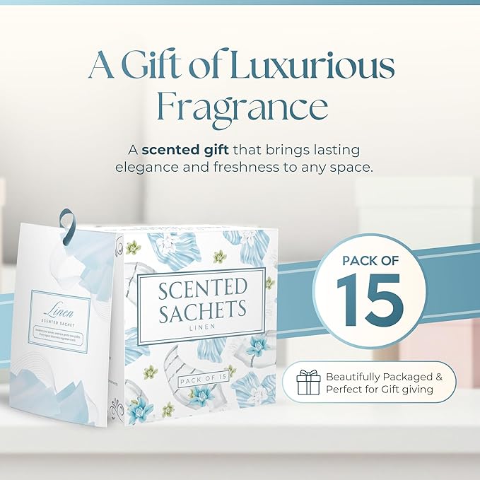 15 Pack Fresh Linen Sachets For Drawers and Closets, Scented Sachets for Drawers, Closet Freshener Sachet for Drawers to Refresh Any Space, Fresh Linen Sachet Bag Scented Drawer Fresheners for Dresser