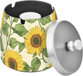 Sunflower Ashtray with Lid, Outdoor Ashtrays for Patio, Stainless Steel Ashtray Odorless Smokeless for Home Office Balcony