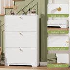 Nicetree Shoe Cabinet with 3 Flip Drawers, Narrow Shoe Organizer Cabinet, Freestanding Shoe Rack Cabinet, Morden Shoe Storage Cabinet for Entryway, Hallway, Foryer, White
