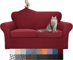 YEMYHOM Latest Checkered 3 Pieces Couch Covers for 2 Cushion Couch High Stretch Thickened Love Seat Sofa Cover for Dogs Pets Anti Slip Elastic Loveseat Slipcover (Wine Red), 55"-69"(2 Cushions)
