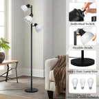 63" Modern 3-Head Adjustable Floor Lamp, Standing Lamp with Glass Shades for Living Room, Bedroom & Office,3x9W E26 LED Bulbs Included, Weighted Base