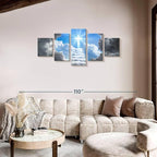 Elephant Stock Stairway To Jesus Christ Wall Art Multi Piece Canvas - 5 Panel Christian Pictures Decor - Digital Design Canvas Print - Christian Wall Decor - 74" X 34"