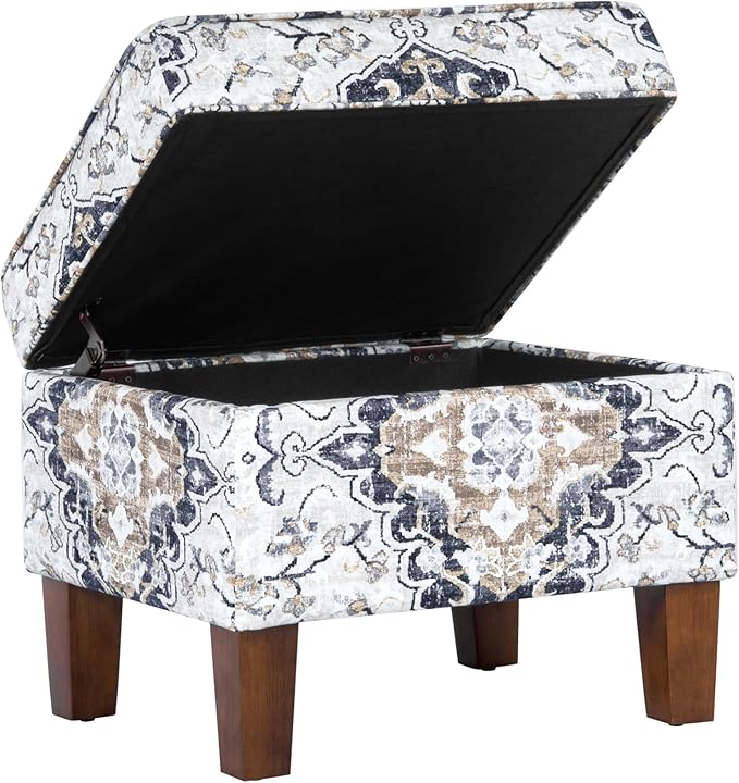 Spatial Order Home Decor | Dinah Collection Modern Storage Ottoman | Ottoman with Storage for Living Room & Bedroom(Antiqued Ebony Cream)