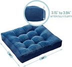 Degrees of Comfort Square Large Pillows Seating for Adults, Tufted Corduroy Floor Cushions for Living Room Tatami, Navy Blue, 22x22 Inch