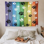 VUMIVI Dog Paw Tapestry Vintage Rustic Colorful Barn Boards Black White Animal Footprints Tapestry Wall Hanging for Living Room Bedroom Dorm Classroom Aesthetic Decor W80xL60in