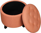 Convenience Concepts Designs4Comfort Round Storage Ottoman 19.75" - Versatile Contemporary Foot Stool for Living Room, Office, Coral Fabric