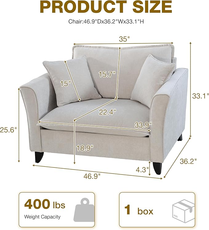 ERYE Living Room Accent Chair, Modern Chenille Upholstered Wider Seat Cushion Leisure Armchair W/2 Pillows and Removable Cover for Home Apartment,Bedroom,Office