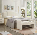 24KF Modern Upholstered Bed Bench Covered with Soft Boucle Teddy Fabric, Lovely Entryway Bench Ottoman with Armrest,5062-Cream