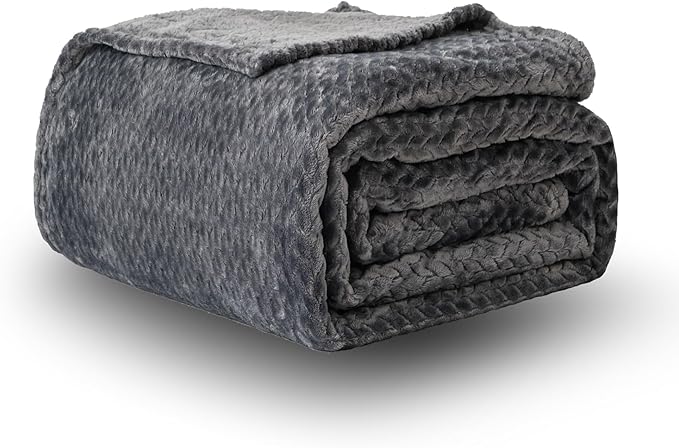 Oversized King Fleece Blanket 120x138 Inches, Seamless Soft Cozy 3D Jacquard Flannel Blanket 10'x11.5' Extra Large for Bed, Sofa, Couch, Travel & Camping, California King Throw, Dark Grey Leaf