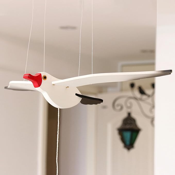 Wooden Flying Seagull Decorative Hanging Mobile Nautical Ornament Nursery Room Bird Drop for Patio Balcony Wedding Party(14")