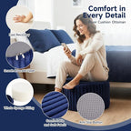 Tiita Round Stuffed Pouf Ottoman, Stripe Faux Fur Poufs with Foam Chunk Filling, Furry and Fluffy Pouf 21×21×12 inch Foot Stool Storage Ottoman,Puff Office Foot Rest for Couch Living Room, Navy Blue