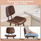 29-Inch Leather Bar Stools Set of 3, Counter Height Barstools with High Backrest，Bar Chairs for Kitchen Island with Heavy Duty Metal Legs, Dark Brown