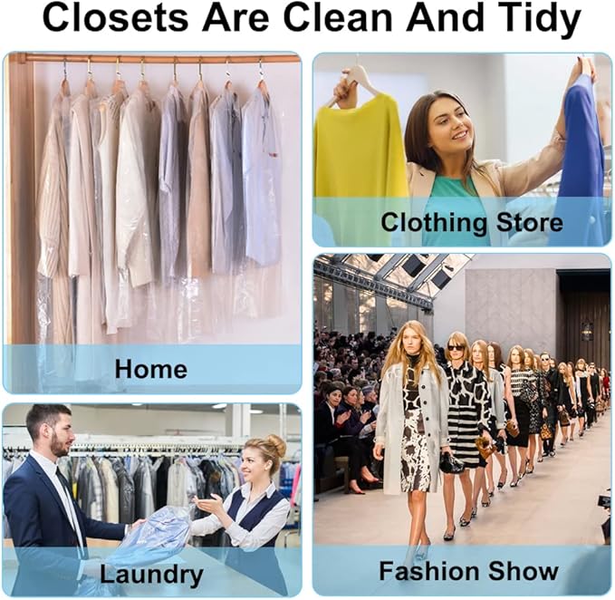 BEISHIDA 60PCS 35.5 Inch Plastic Garment Bag-Plastic Clear Dry Cleaner Laundry Bags for Clothes Cover Hanging Clothes Storage for Coat Suit Shirt Jacket Skirt