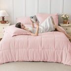 JOLLYVOGUE Full Comforter Set, Ultra-Soft Bed in a Bag Full Size 7 Pieces, Oeko-TEX Certified Bedding Set with Down Alternative Comforter, Sheets, Pillowcases & Shams, Blush Pink