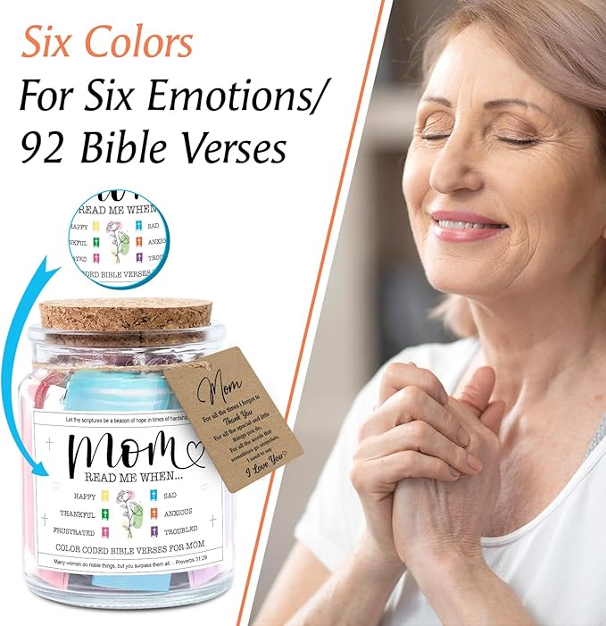 NewEleven Valentines Day Gifts For Mom, Mom Gifts From Daughters Son on Mother Birthday, Bible Jar, Christian Gift for Wife, Thank You Gift Decorative Inspirational Scripture Jar with 92 Bible Verses
