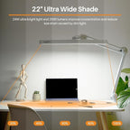 LED Architect Desk Lamp with Clamp, Metal Swing Arm 2000 Lumens Dimming Office Table Lamp for Task Work Drafting Reading Desktop, 117PCS Bright LEDs, 24W Workbench Lamp(White)