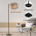 SUNMORY Arc Floor Lamp, Modern Floor Lamp with 12W 3 Color Temperatures Bulb, Metal Standing Lamps with Black Adjustable Hanging Lampshade, Tall Floor Lamps for Living Room, Bedroom, Office