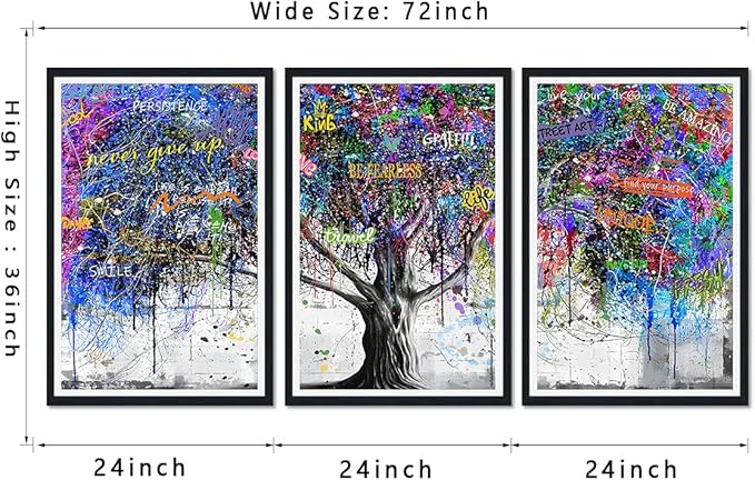 Novatique Tree Canvas Wall Art Graffiti Colorful Wall Decor Tree Abstract Graffiti Canvas Prints Nature Painting Artwork for Living Room Bedroom,24" x 36" x 3pcs