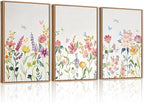 CHDITB Watercolor Floral Framed Wall Art, Colorful Botanical Flowers Wall Decor, Pastel Flower Artwork Minimalist Wildflower Painting, Modern home Art Prints for Living Room, Bedroom, Office 24"x36"x3
