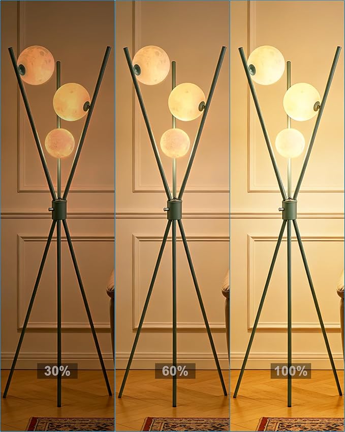 Lightdot Dimmable Green Tripod Floor Lamp, Mid Century Standing Lamps with 3 Globe Soft Warm White Eye Care 3000K Bulbs Included, Modern Tall Lamp for Living Room/Bedroom/Sofa Beside/Corner Decor