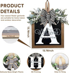 Ultra Large 14'' Last Name All Year Round Front Door Wreath with 26 Initial Letter Welcome Sign All Seasons Eucalyptus Garland and Bow Wreaths for Front Door Porch Farmhouse Decoration (A)