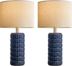 23" Modern Ceramic Table Lamps Set of 2 - Table Lamps for Living room, Farmhouse Bedside Night Stands Lamp for Bedroom, White Boho Nightstand Lamps Set of 2, Desk Lamp for End Table Home Decor(Blue)