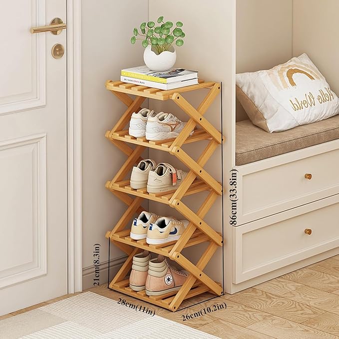 Vertical Shoe Rack Small Narrow Shoe Racks 5-Tiers Folding Shoe Storage Rack No Installation Shoes Organizer Shelf Standing Shoe Rack for Entryway Hallway Corridor Room Corner Storage