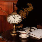NIKKY HOME Antique Mantel Clock, Gold Retro Desk Clock Silent-Non-Ticking Battery Operated Decorative Desk Table Clock for Home, Office, Living Room, Bed Room