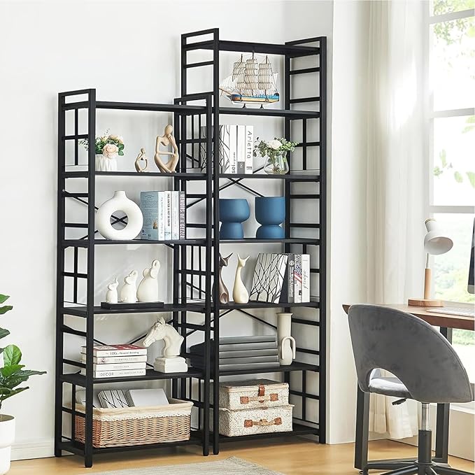 HOMBAZAAR 7 Tier Bookshelf,84 inch Tall Industrial Bookcase with Metal Frame and Open Shelves,Rustic Heavy Duty 7 Shelf Bookcase, Office Book Shelves for Living Room and Bedroom,Black