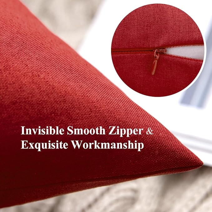 MIULEE Pack of 2 Decorative Outdoor Solid Waterproof Throw Pillow Covers Christmas Euro Sham Faux Linen Garden Farmhouse Cushion Cases for Summer Patio Tent Balcony Couch Sofa 26x26 Inch Red