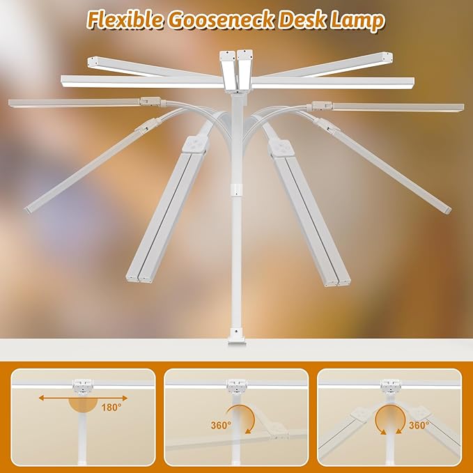 Double Head LED Desk Lamp with Remote Control for Home Office 24W Brightest Computer Desk Light for Workbench Drafting Architect Study Reading with Clamp and Base