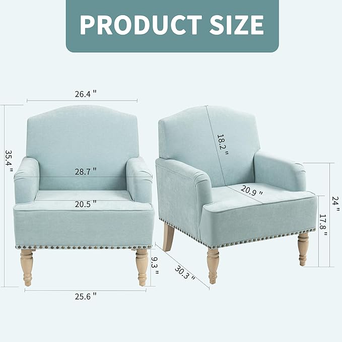 KEIKI Modern Accent Chair for Living Room and Bedroom,Upholstered Fabric Club Chair with Nailhead Trim, Solid Wood Frame, Retro Wooden Legs, Single Sofa Chair for Lounge and Reading