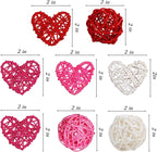 STMK 32 Pcs 2 Inch Valentine’s Day Heart Shaped & Round Rattan Balls Decorative, Wedding Wicker Balls Decorations for Valentine’s Day Decor DIY Vase Bowl Filler Wedding Decoration