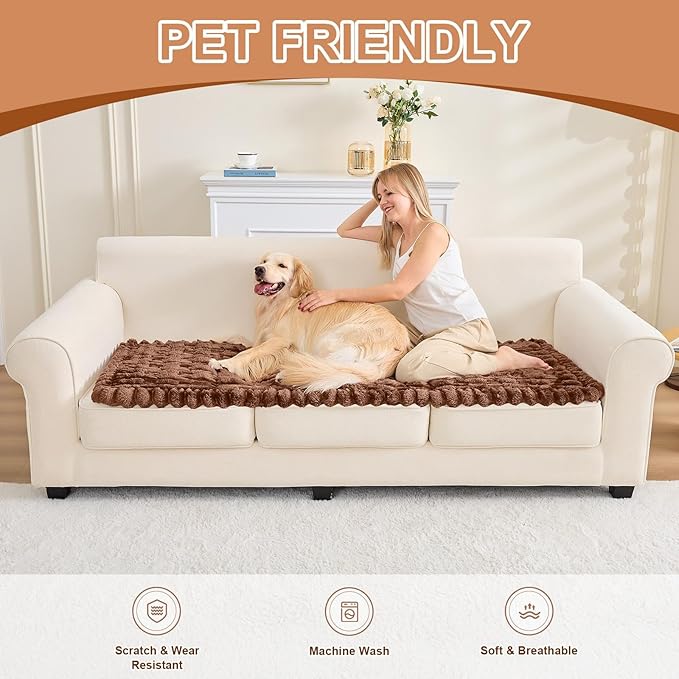Couch Cover for Dogs, Non Slip Fuzzy Pet Couch Covers for Sofa,Couch Covers for Sofa Pet Friendly,Thick Soft Sofa Slipcovers Cushion Protector(Light Coffee, 28" x 59"/70 x 150cm)