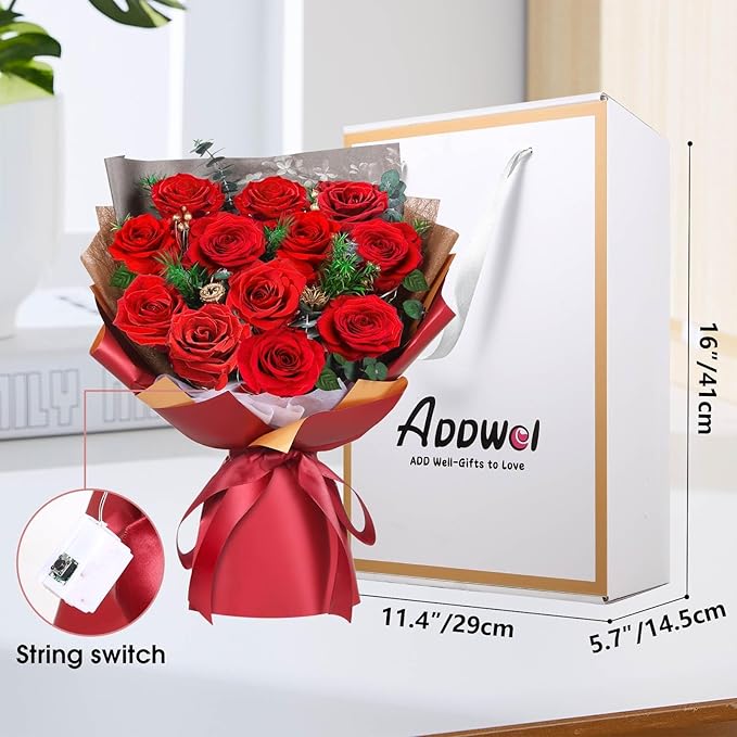ADDWel Valentine's Gifts for Her, Preserved Red Rose Bouquet – Real Long-Lasting Flowers Gift for Wife, Girlfriend, Mom – Romantic Vday, Anniversary, Birthday, Graduation Gifts for Women